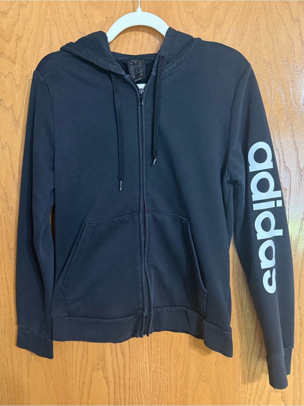 adidas Black Zip-Up Hoodie with White Sleeve Logo